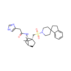 CC1(C)[C@H]2CC[C@]1(CS(=O)(=O)N1CCC3(CCc4ccccc43)CC1)[C@@H](NC(=O)Cc1c[nH]cn1)C2 ZINC000027312026