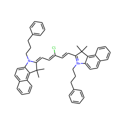 CC1(C)C(/C=C/C(Cl)=C/C=C2/N(CCCc3ccccc3)c3ccc4ccccc4c3C2(C)C)=[N+](CCCc2ccccc2)c2ccc3ccccc3c21 ZINC000150525069