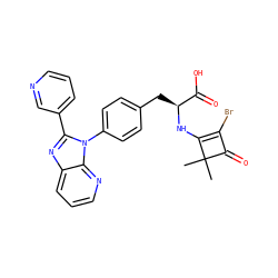 CC1(C)C(=O)C(Br)=C1N[C@@H](Cc1ccc(-n2c(-c3cccnc3)nc3cccnc32)cc1)C(=O)O ZINC000100077634