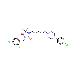 CC1(C)C(=O)N(Cc2ccc(Cl)cc2Cl)C(=O)N1CCCCCN1CCN(c2ccc(Cl)cc2)CC1 ZINC000169311333