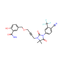 CC1(C)C(=O)N(c2ccc(C#N)c(C(F)(F)F)c2)C(=O)N1CC#CCOCc1ccc(O)c(C(N)=O)c1 ZINC000013529869