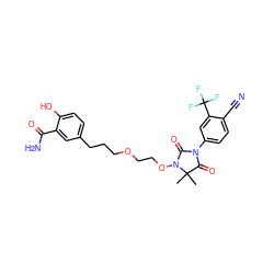 CC1(C)C(=O)N(c2ccc(C#N)c(C(F)(F)F)c2)C(=O)N1OCCOCCCc1ccc(O)c(C(N)=O)c1 ZINC000095607634