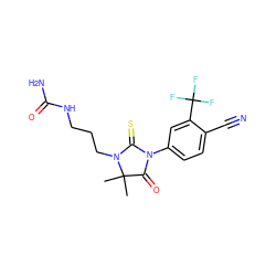 CC1(C)C(=O)N(c2ccc(C#N)c(C(F)(F)F)c2)C(=S)N1CCCNC(N)=O ZINC000049072215