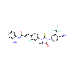 CC1(C)C(=O)N(c2ccc(C#N)c(C(F)(F)F)c2)C(=S)N1c1ccc(/C=C/C(=O)Nc2ccccc2N)c(F)c1 ZINC001772644063