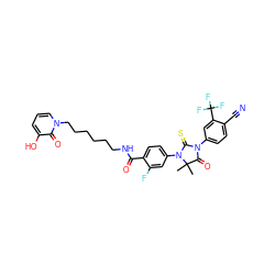 CC1(C)C(=O)N(c2ccc(C#N)c(C(F)(F)F)c2)C(=S)N1c1ccc(C(=O)NCCCCCCn2cccc(O)c2=O)c(F)c1 ZINC001772606134