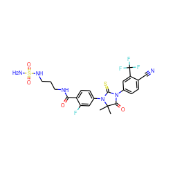 CC1(C)C(=O)N(c2ccc(C#N)c(C(F)(F)F)c2)C(=S)N1c1ccc(C(=O)NCCCNS(N)(=O)=O)c(F)c1 ZINC001772602038