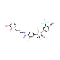 CC1(C)C(=O)N(c2ccc(C#N)c(C(F)(F)F)c2)C(=S)N1c1ccc(C(=O)NCCCn2cccc(O)c2=O)c(F)c1 ZINC001772626248