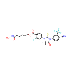 CC1(C)C(=O)N(c2ccc(C#N)c(C(F)(F)F)c2)C(=S)N1c1ccc(C(=O)OCCCCCC(=O)NO)c(F)c1 ZINC001772629136