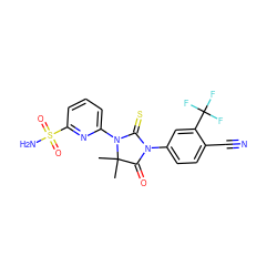 CC1(C)C(=O)N(c2ccc(C#N)c(C(F)(F)F)c2)C(=S)N1c1cccc(S(N)(=O)=O)n1 ZINC000043197765