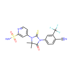 CC1(C)C(=O)N(c2ccc(C#N)c(C(F)(F)F)c2)C(=S)N1c1ccnc(S(N)(=O)=O)c1 ZINC000043197766