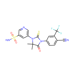 CC1(C)C(=O)N(c2ccc(C#N)c(C(F)(F)F)c2)C(=S)N1c1cncc(S(N)(=O)=O)c1 ZINC000043197767