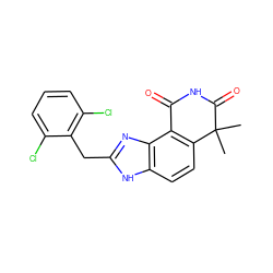 CC1(C)C(=O)NC(=O)c2c1ccc1[nH]c(Cc3c(Cl)cccc3Cl)nc21 ZINC000013475189