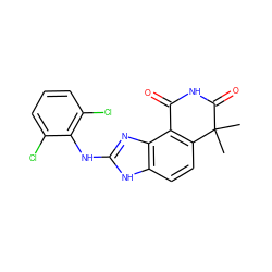 CC1(C)C(=O)NC(=O)c2c1ccc1[nH]c(Nc3c(Cl)cccc3Cl)nc21 ZINC000013475179