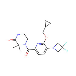 CC1(C)C(=O)NCCN1C(=O)c1ccc(N2CC(F)(F)C2)c(OCC2CC2)n1 ZINC000146288188