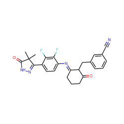 CC1(C)C(=O)NN=C1c1ccc(/N=C2\CCCC(=O)C2Cc2cccc(C#N)c2)c(F)c1F ZINC000100903496