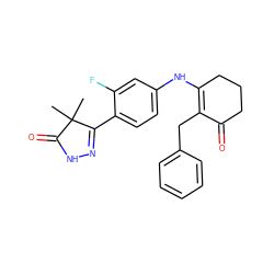 CC1(C)C(=O)NN=C1c1ccc(NC2=C(Cc3ccccc3)C(=O)CCC2)cc1F ZINC000013587317