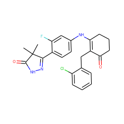 CC1(C)C(=O)NN=C1c1ccc(NC2=C(Cc3ccccc3Cl)C(=O)CCC2)cc1F ZINC000013587320