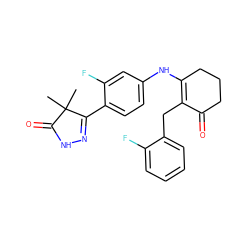 CC1(C)C(=O)NN=C1c1ccc(NC2=C(Cc3ccccc3F)C(=O)CCC2)cc1F ZINC000013587322