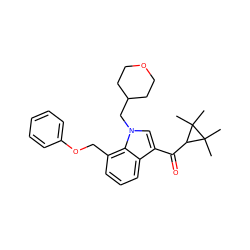 CC1(C)C(C(=O)c2cn(CC3CCOCC3)c3c(COc4ccccc4)cccc23)C1(C)C ZINC000066100661