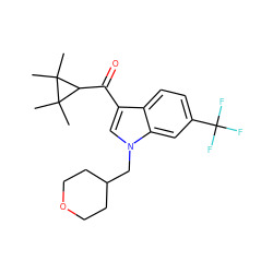 CC1(C)C(C(=O)c2cn(CC3CCOCC3)c3cc(C(F)(F)F)ccc23)C1(C)C ZINC000014975762