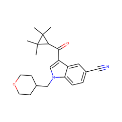 CC1(C)C(C(=O)c2cn(CC3CCOCC3)c3ccc(C#N)cc23)C1(C)C ZINC000014975857