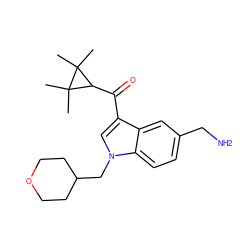 CC1(C)C(C(=O)c2cn(CC3CCOCC3)c3ccc(CN)cc23)C1(C)C ZINC000014975860