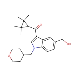 CC1(C)C(C(=O)c2cn(CC3CCOCC3)c3ccc(CO)cc23)C1(C)C ZINC000014975862