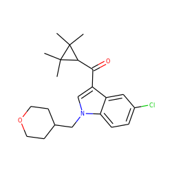 CC1(C)C(C(=O)c2cn(CC3CCOCC3)c3ccc(Cl)cc23)C1(C)C ZINC000014975747