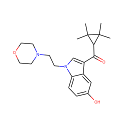 CC1(C)C(C(=O)c2cn(CCN3CCOCC3)c3ccc(O)cc23)C1(C)C ZINC000014975821