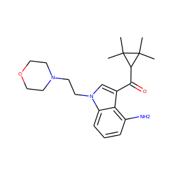 CC1(C)C(C(=O)c2cn(CCN3CCOCC3)c3cccc(N)c23)C1(C)C ZINC000014975842