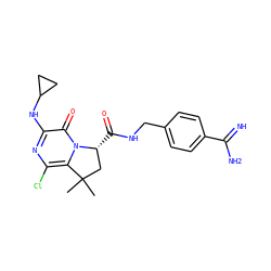 CC1(C)C[C@@H](C(=O)NCc2ccc(C(=N)N)cc2)n2c1c(Cl)nc(NC1CC1)c2=O ZINC000038515133