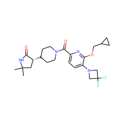 CC1(C)C[C@@H](C2CCN(C(=O)c3ccc(N4CC(F)(F)C4)c(OCC4CC4)n3)CC2)C(=O)N1 ZINC000146553146