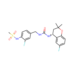 CC1(C)C[C@@H](NC(=O)NCc2ccc(NS(C)(=O)=O)c(F)c2)c2cc(F)ccc2O1 ZINC000169704438