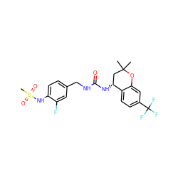 CC1(C)C[C@@H](NC(=O)NCc2ccc(NS(C)(=O)=O)c(F)c2)c2ccc(C(F)(F)F)cc2O1 ZINC000169704426