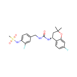 CC1(C)C[C@@H](NC(=O)NCc2ccc(NS(C)(=O)=O)c(F)c2)c2ccc(F)cc2O1 ZINC000169704424