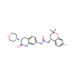 CC1(C)C[C@@H](NC(=O)Nc2ccc3c(c2)NC(=O)[C@H](N2CCOCC2)C3)c2ccc(F)cc2O1 ZINC000144409652