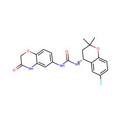 CC1(C)C[C@@H](NC(=O)Nc2ccc3c(c2)NC(=O)CO3)c2cc(F)ccc2O1 ZINC000143564743