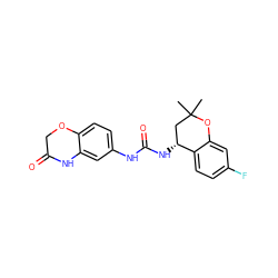 CC1(C)C[C@@H](NC(=O)Nc2ccc3c(c2)NC(=O)CO3)c2ccc(F)cc2O1 ZINC000143520419