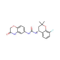 CC1(C)C[C@@H](NC(=O)Nc2ccc3c(c2)NC(=O)CO3)c2cccc(F)c2O1 ZINC000143508224