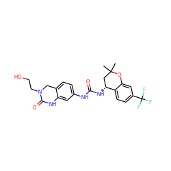 CC1(C)C[C@@H](NC(=O)Nc2ccc3c(c2)NC(=O)N(CCO)C3)c2ccc(C(F)(F)F)cc2O1 ZINC000143412392