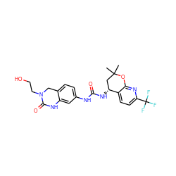 CC1(C)C[C@@H](NC(=O)Nc2ccc3c(c2)NC(=O)N(CCO)C3)c2ccc(C(F)(F)F)nc2O1 ZINC000144329184