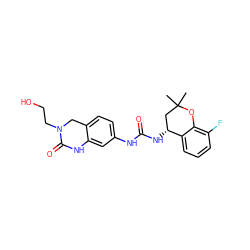 CC1(C)C[C@@H](NC(=O)Nc2ccc3c(c2)NC(=O)N(CCO)C3)c2cccc(F)c2O1 ZINC000143492517