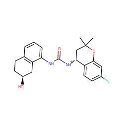 CC1(C)C[C@@H](NC(=O)Nc2cccc3c2C[C@@H](O)CC3)c2ccc(F)cc2O1 ZINC000059262680