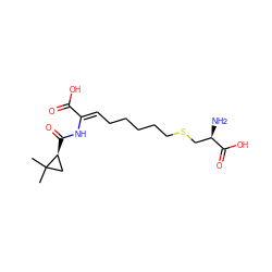 CC1(C)C[C@@H]1C(=O)N/C(=C\CCCCCSC[C@@H](N)C(=O)O)C(=O)O ZINC000026025693