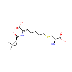 CC1(C)C[C@@H]1C(=O)N/C(=C\CCCCSC[C@H](N)C(=O)O)C(=O)O ZINC000004095696