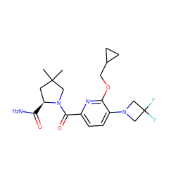 CC1(C)C[C@H](C(N)=O)N(C(=O)c2ccc(N3CC(F)(F)C3)c(OCC3CC3)n2)C1 ZINC000146150013