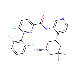 CC1(C)C[C@H](N)C[C@H](c2ccncc2NC(=O)c2ccc(F)c(-c3c(F)cccc3F)n2)C1 ZINC000140243375