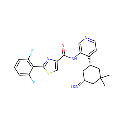 CC1(C)C[C@H](N)C[C@H](c2ccncc2NC(=O)c2csc(-c3c(F)cccc3F)n2)C1 ZINC000169706520