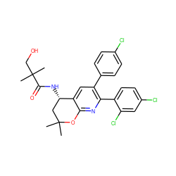 CC1(C)C[C@H](NC(=O)C(C)(C)CO)c2cc(-c3ccc(Cl)cc3)c(-c3ccc(Cl)cc3Cl)nc2O1 ZINC000049775687