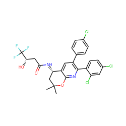 CC1(C)C[C@H](NC(=O)C[C@H](O)C(F)(F)F)c2cc(-c3ccc(Cl)cc3)c(-c3ccc(Cl)cc3Cl)nc2O1 ZINC000049802246